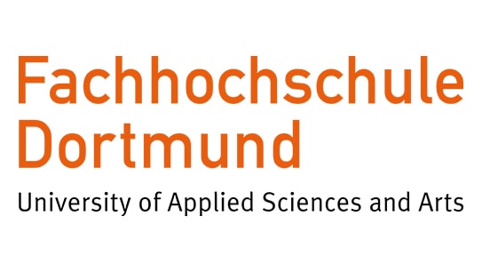Das Logo zeigt den orangefarbenen Schriftzug Fachhochschule Dortmund