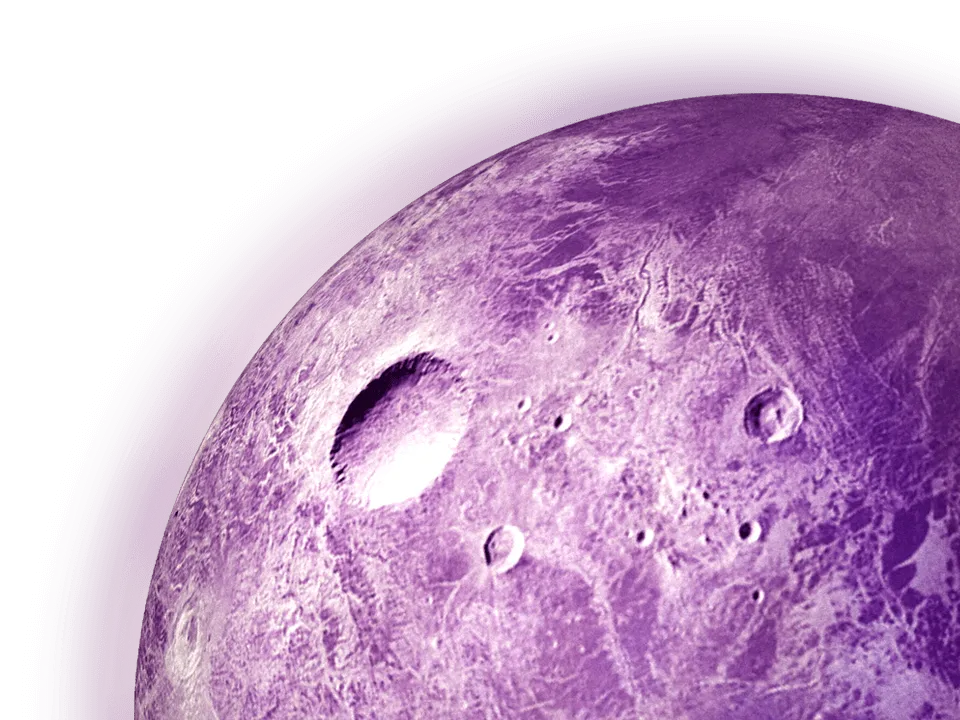 Illustration eines violetten Planeten, der die Ausbildungsmöglichkeiten bei der BROCKHAUS AG symbolisiert, repräsentiert den Beginn einer kreativen und innovativen Karriere in der IT-Branche.